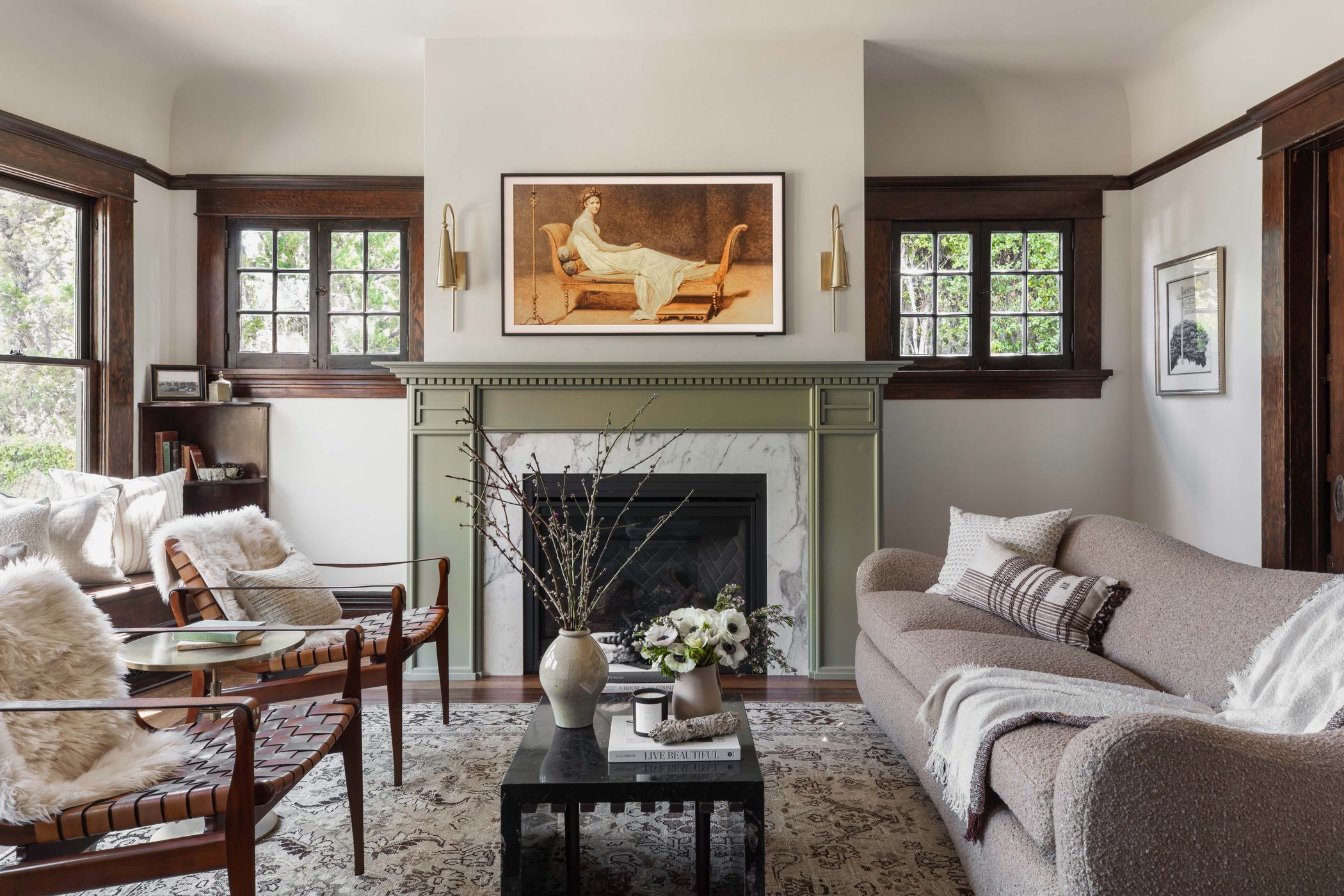 The Craft House Inn living room, a restored Craftsman home by Hearth Homes Interiors